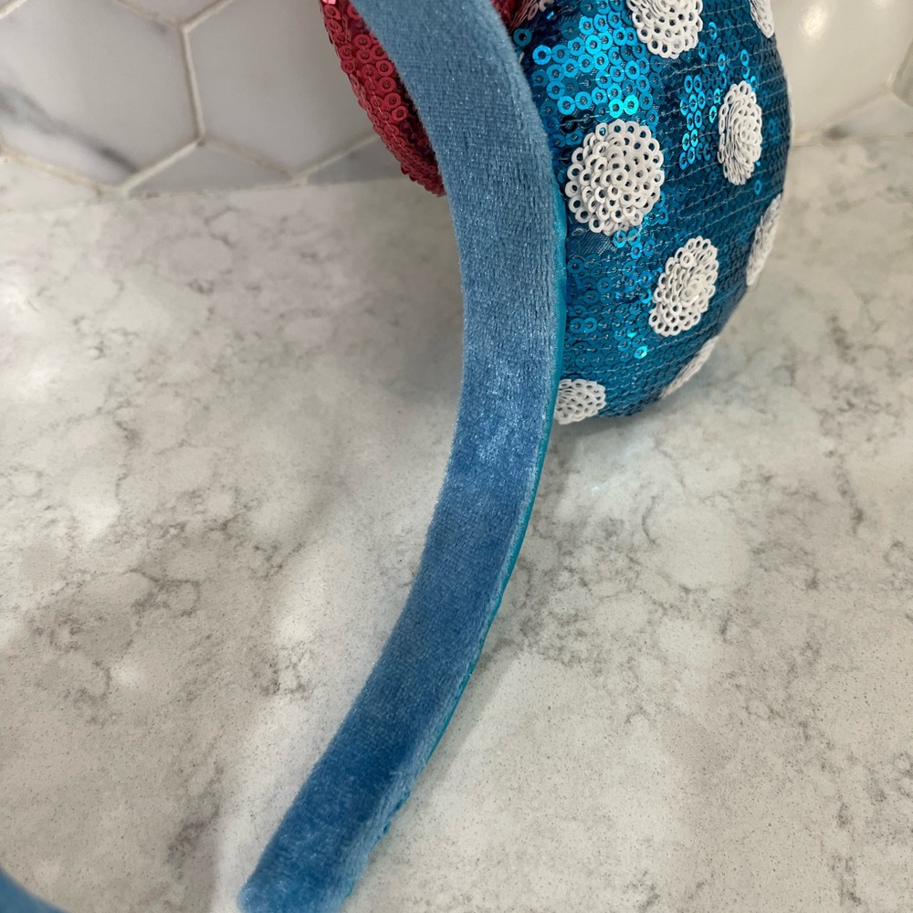 Disney Parks Classic Minnie Ear Sequin Headband Blue Polka Dot Red Bow and Daisy - Picture 16 of 16